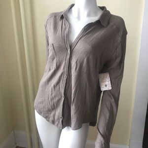 NWT Free People linen buttondown top - lt brown
